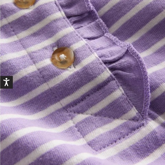 Mini Boden Henley Ruffle Breton Top, ivory/purple, 7-8. - Picture 2 of 5
